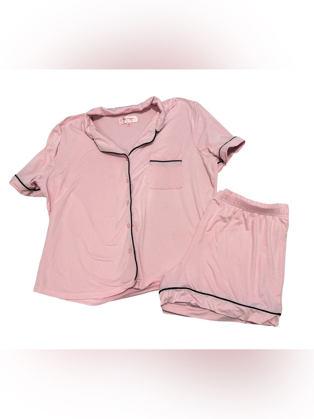 Juicy Couture Pink Short Sleeve Pajama Set with Black Piping